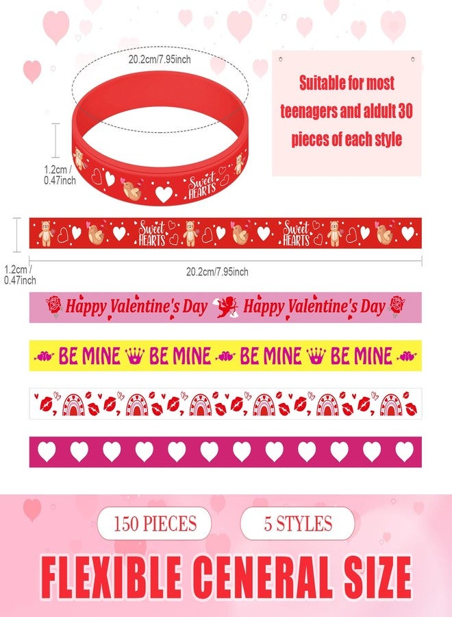 Remuuly 150 Pieces Valentine's Day Bracelets Rubber Silicone Wristband with 5 Patterns Valentines Gifts Party Favors for Goodie Bag Stuffers - Image 3